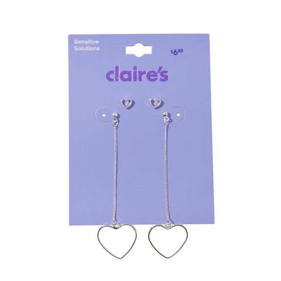 Claire's Silver Heart Earrings - 1 Drop Set and 1 Stud Set