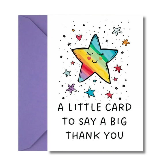Colorful Thank You Card with Rainbow Star Design – “A Little Card to Say a Big Thank You” – Ideal for Gratitude, Appreciation, or Kind Gestures – Envelope Included