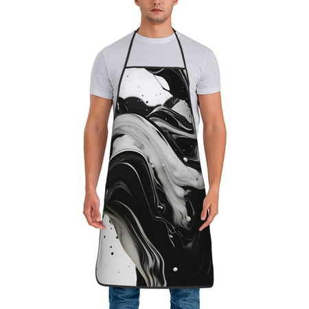 

Gaeub Fluid Black White Paint Swirls Print Apron for Men and Women Waterproof Apron for Cooking Dishwashing Lab Butcher Dog Grooming