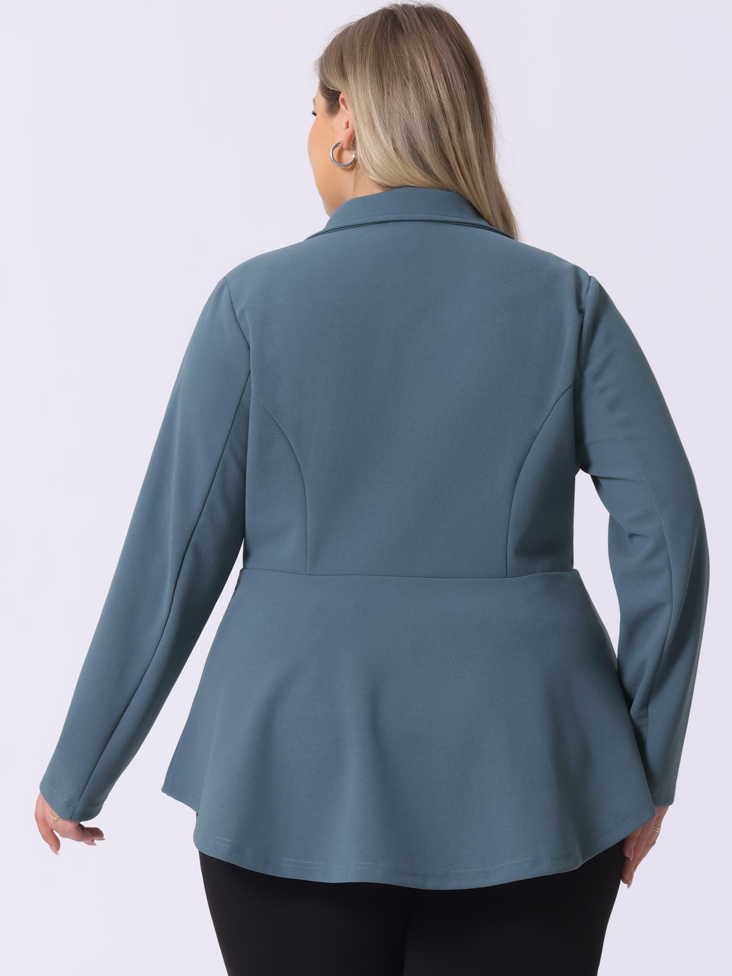 Women's Plus Size Blazer Notch Panel Work Business Casual Suit Jacket 4X Grey Blue