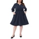 thumbnail image 2 of Vestidos de Talla Grande para Mujeres Agnes Orinda con Botón, Cuello en V con Muesca, Mangas Enrolladas, Cintura Elástica, Vestido Midi Casual con Bolsillo 3X Azul Marino, 2 of 5