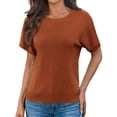 thumbnail image 2 of Short Sleeved Solid Color Women Casual Crew Neck Short Sleeve Knit Sweater Tops, 2 of 6