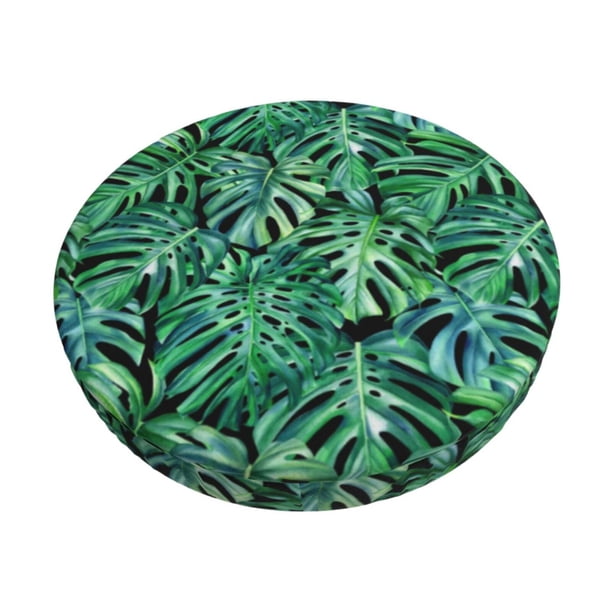 Disketp Monstera Leaves Funda Redonda para Taburete, Funda de Cojín para Silla de Bar Suave y Elástica-12 inch