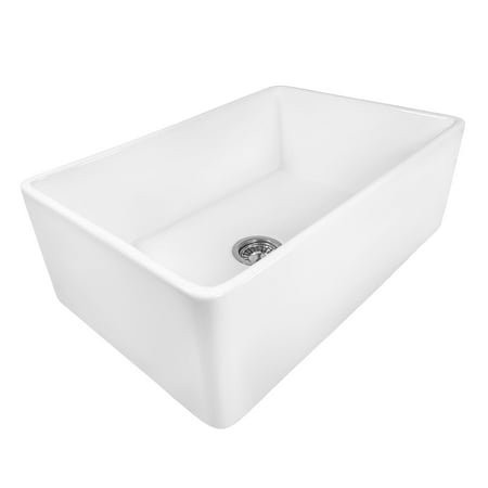 Ruvati  30 x 20 inch Fireclay Reversible Farmhouse Apron-Front Kitchen Sink Single Bowl - White -