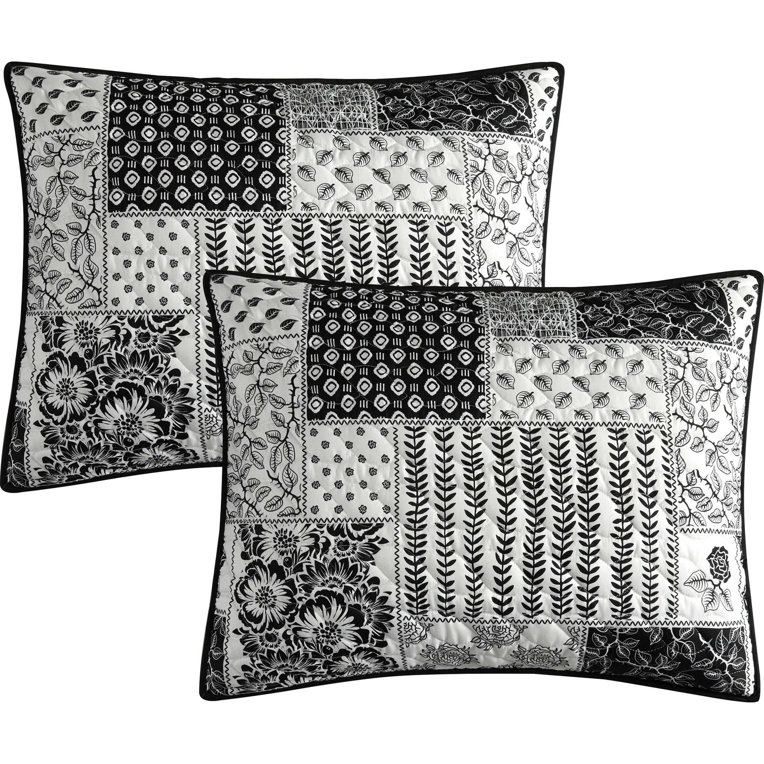 Nanshing Quinn 3 Piece Patchwork Black & White Quilt Set Queen