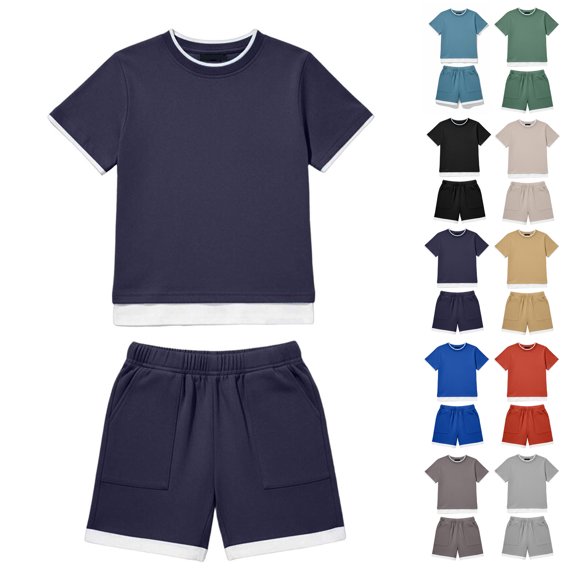 Boys 2 Piece Summer Outfits Short Sleeve Shirts and Elastic Waist Shorts Casual Boy Summer Clothes 3-13 Years