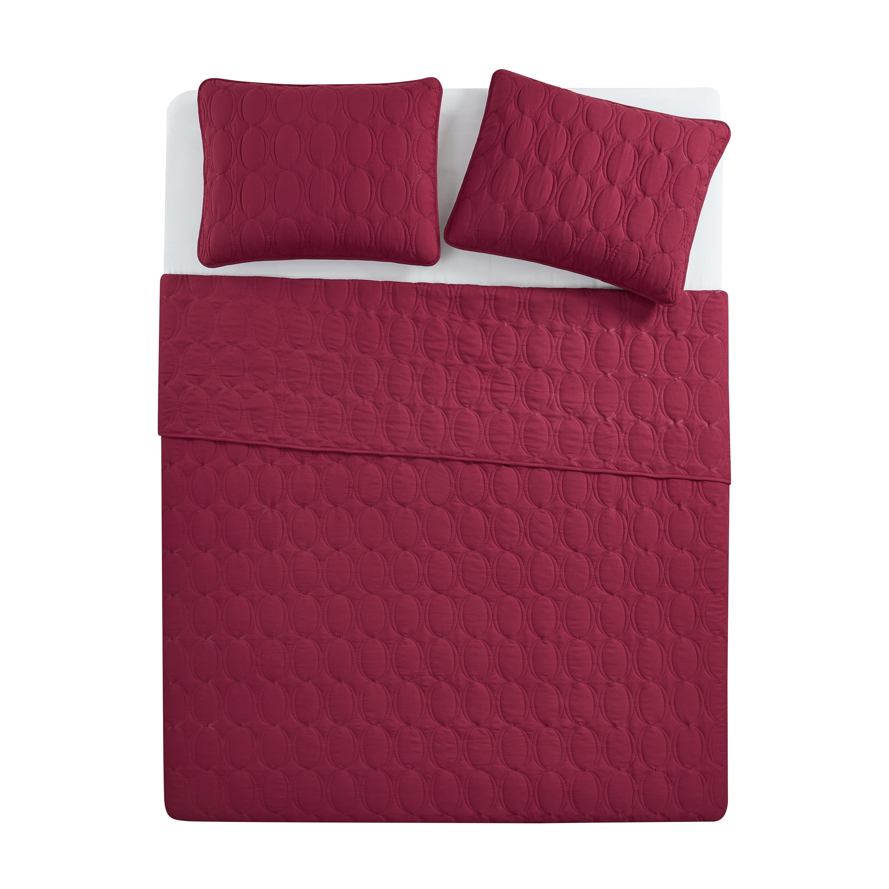 VCNY Home Circles 3-Piece Red Geometric Pinsonic Quilt Set, King, Adult, Unisex