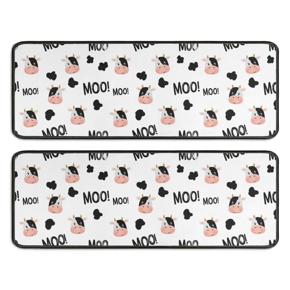 Kitchen Rugs Sets Of 2,White Cow Black Spot Moo Pattern Anti Fatigue Kitchen Mat Rugs Non Slip Washable,Decorative Kitchen Floor Mats for Kitchen,Sink,Laundry,17"x47" 17"x47"