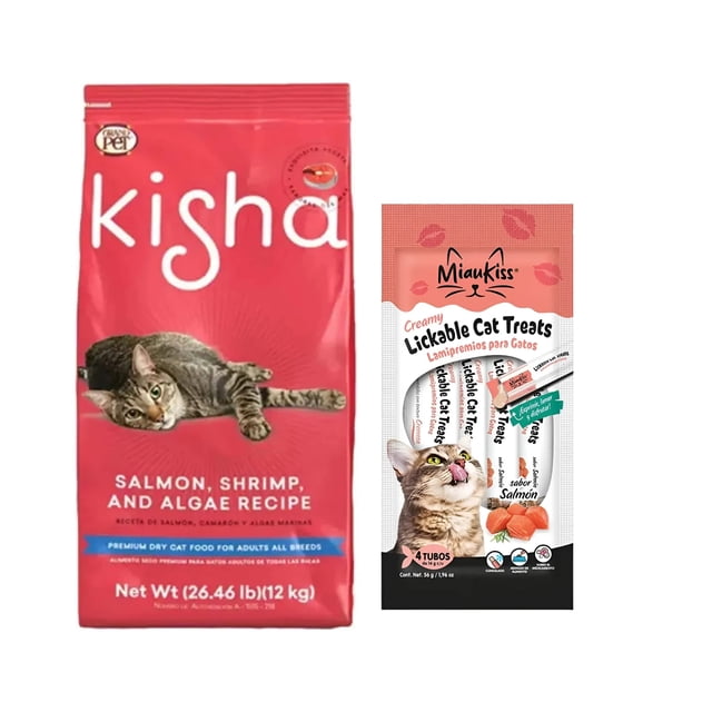 KISHA 12 KG + MIAUKISS LICKABLE SALMON 4 PACK 56GR