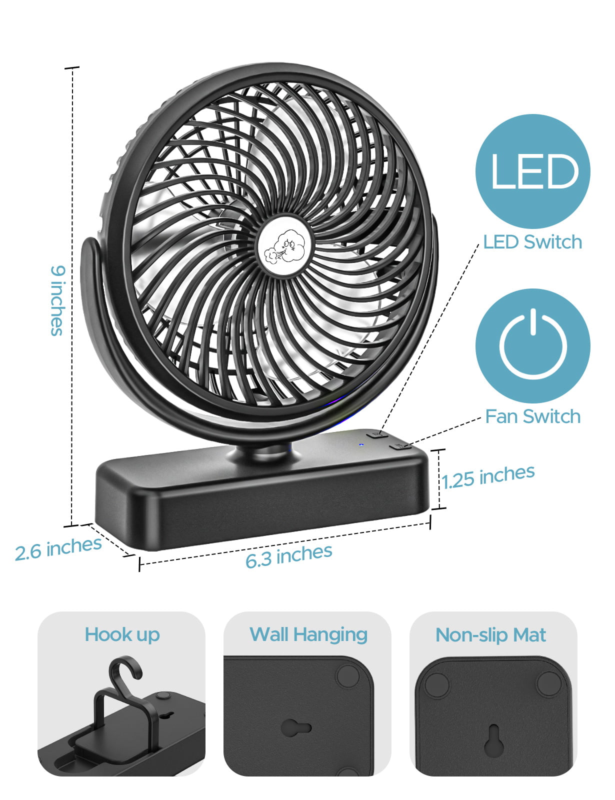 ESHOO Camping Fan With Led Lantern, 15000Mah Rechargeable Battery Powered  Outdoor Tent Fan With Light & Hook, 270° Pivot