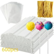 RYLZX 600Pcs Lollipop Stick, 6IN Cake Pop Sticks with Clear Treat Bags & Gold Twist Ties, Cake Pops Making Tools for Lollipops, Candies, Chocolates Cookies