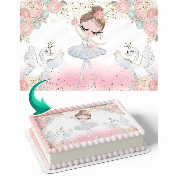 SugarMeLicious Ballet Dancer Pink Goose Edible Cake Topper, Personalized 1/4 Sheet Birthday Cake Banner for Dance Parties, Elegant Edible Image Decoration for Ballerina Celebrations