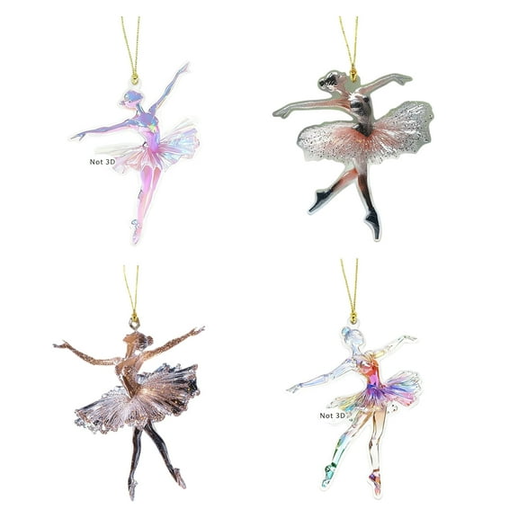 Selrti Sparkling Ballerina Christmas Ornament 2D Flat Acrylic Hanging Decor for Tree Car Mirror Home Display Festive Dance Figure