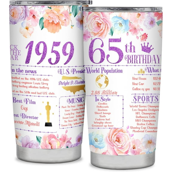 65th Birthday Gifts for Women 65th Birthday Tumbler Gift Ideas Happy 65 Year Old Birthday Gift for Mom Grandma 65th Birthday Decorations Back in 1959 Travel Tumbler 20OZ