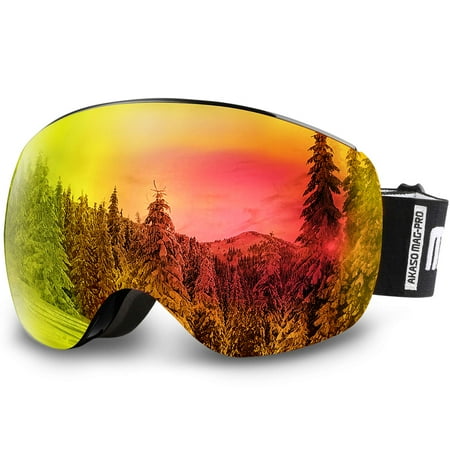 AKASO OTG Ski Goggles, Snowboard Goggles, Mag-Pro Magnetic Interchangeable Lenses, Snow Goggles for Men & Women-RD