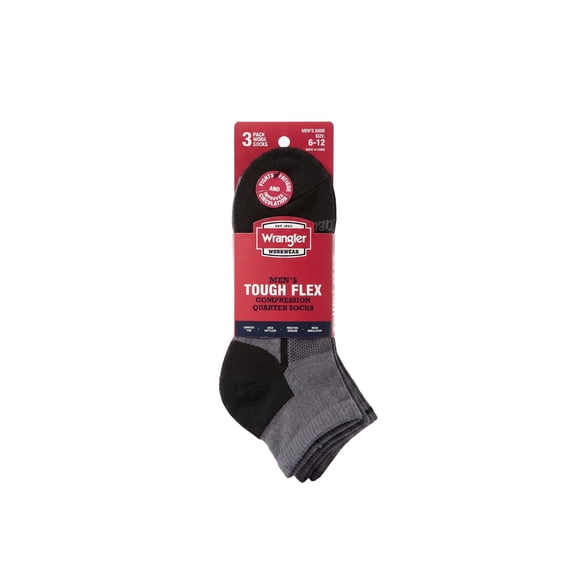 Wrangler Comfort Compression Quarter Socks for Men, Size 6-12, Gray, 3 Pairs