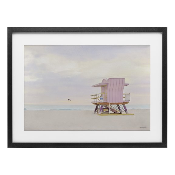 Stupell Industries Coastal Pink Paradise Beach Black Framed Print Under Glass, 20 x 14, by Seven Trees Design