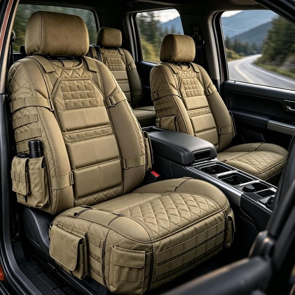 Military-Style Tactical Car Seat Protector with Organizational Storage, Universal Fit