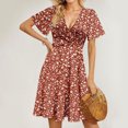 thumbnail image 5 of WTOBBY Women's Summer Dress Loose Beach Vacation Casual Deep V Neck Vest Style Floral Print Shirt Dress, Elegant for Resort and Holiday,Deep Red L, 5 of 5