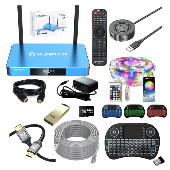 2025 SuperBox S5 Max Smart TV Box with Voice Remote&Parental control time, 2T2R Dual Band WiFi , 4GB RAM 64GB ROM, 6K 8K UltraHD , Easy Setup Guide