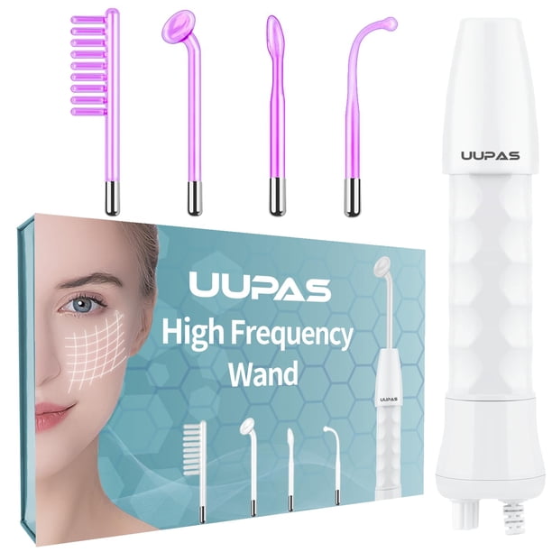 Varita facial de alta frecuencia-UUPAS Máquina facial portátil de alta frecuencia Varita facial para la piel con 4 tubos violetas