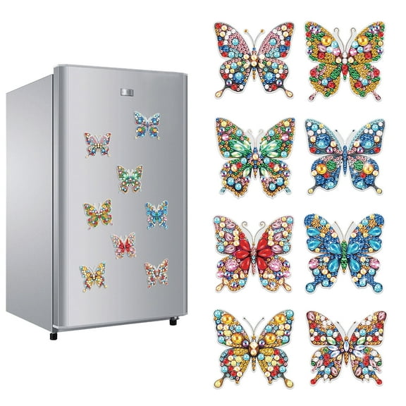 8pcs Diamond Painting Kit Fridge Magnets Colorful Butterfly DIY Glitter Magnetic Stickers Creative Handmade Fridge Decor Perfect for Kitchen Decor and Holiday Gifts