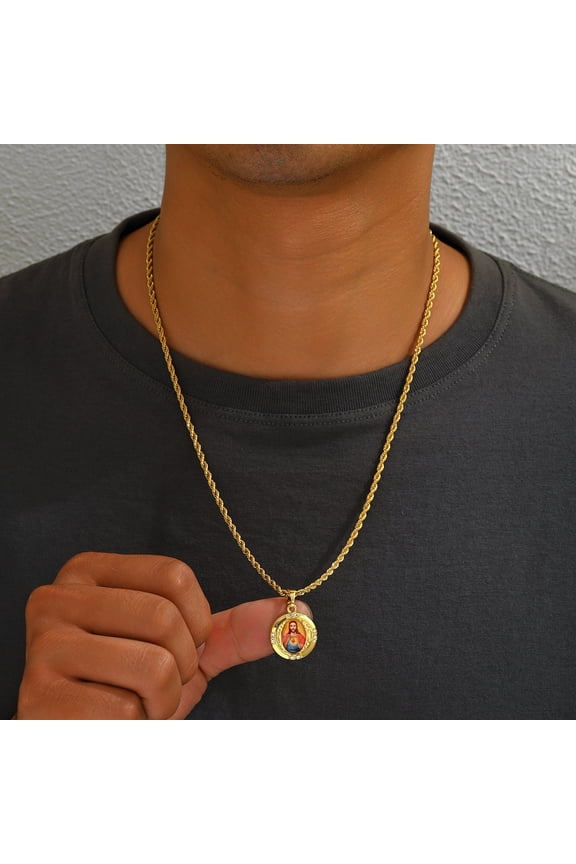 Classic Christian Virgin Mary Pendant Necklace 14K Yellow Gold Women's Religious Lucky Prayer Amulet Good Luck Jewelry Gift