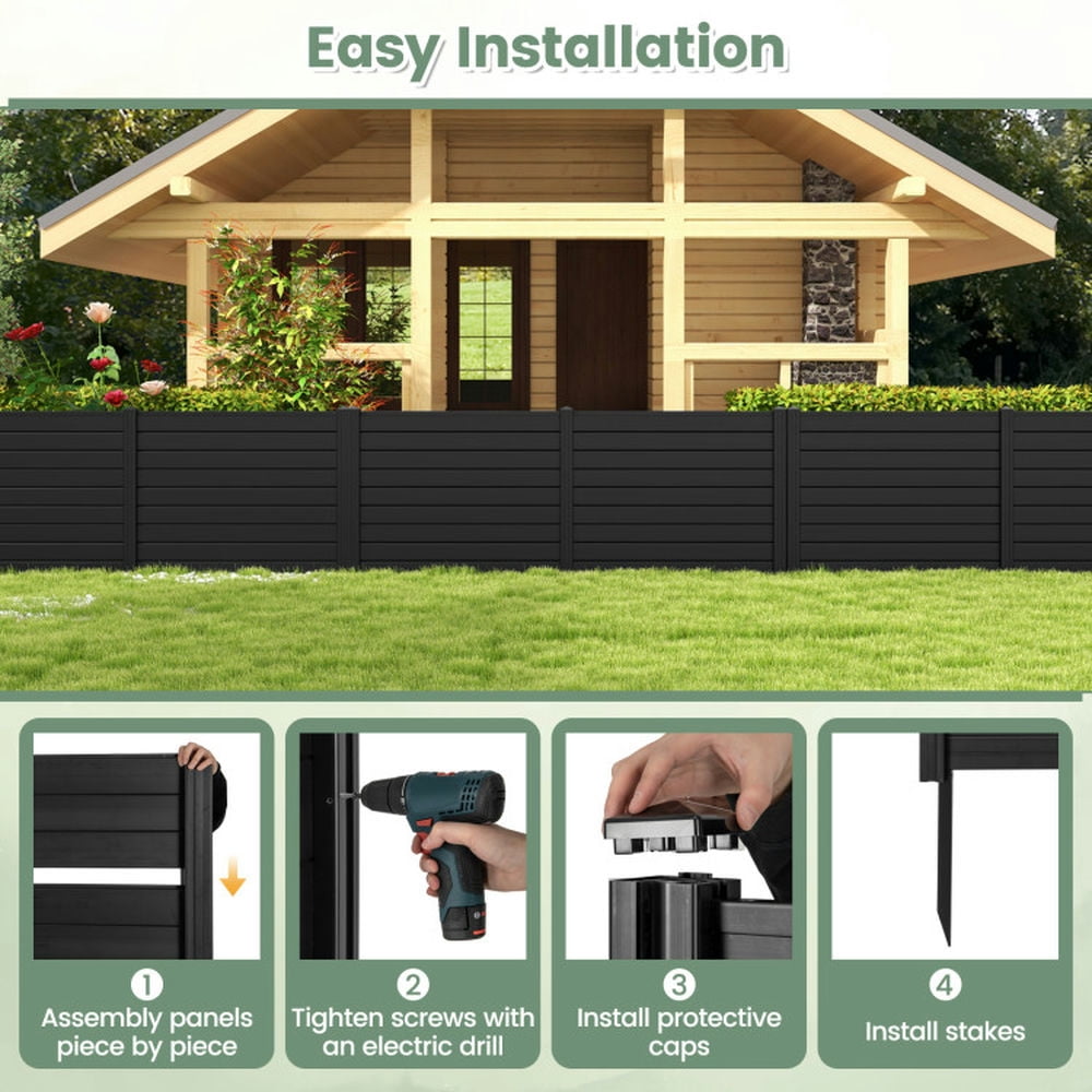 Topcobe Outdoor PVC Air Conditioner Fence with 20 Inch Long Stakes, Partition Decorative Panels for Balcony Backyard Garden-Black