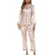 thumbnail image 3 of Conjunto de pijama para mujer, 2 piezas, ropa de descanso, manga larga, pantalones superiores, ropa de poliéster, champán M, 3 of 6