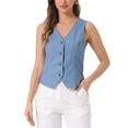 thumbnail image 1 of Chaleco sin mangas de botón y cuello en V para mujer Inspire Chic, color azul claro, talla S, 1 of 6