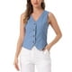 thumbnail image 1 of Chaleco sin mangas de botón y cuello en V para mujer Inspire Chic, color azul claro, talla S, 1 of 6