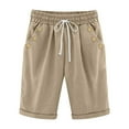 thumbnail image 4 of UAMVSH Bermuda Shorts for Women Cotton Linen Casual Beach Shorts with Pockets Trendy Cuffed Hem Summer Vacation Knee Length Shorts, 4 of 5