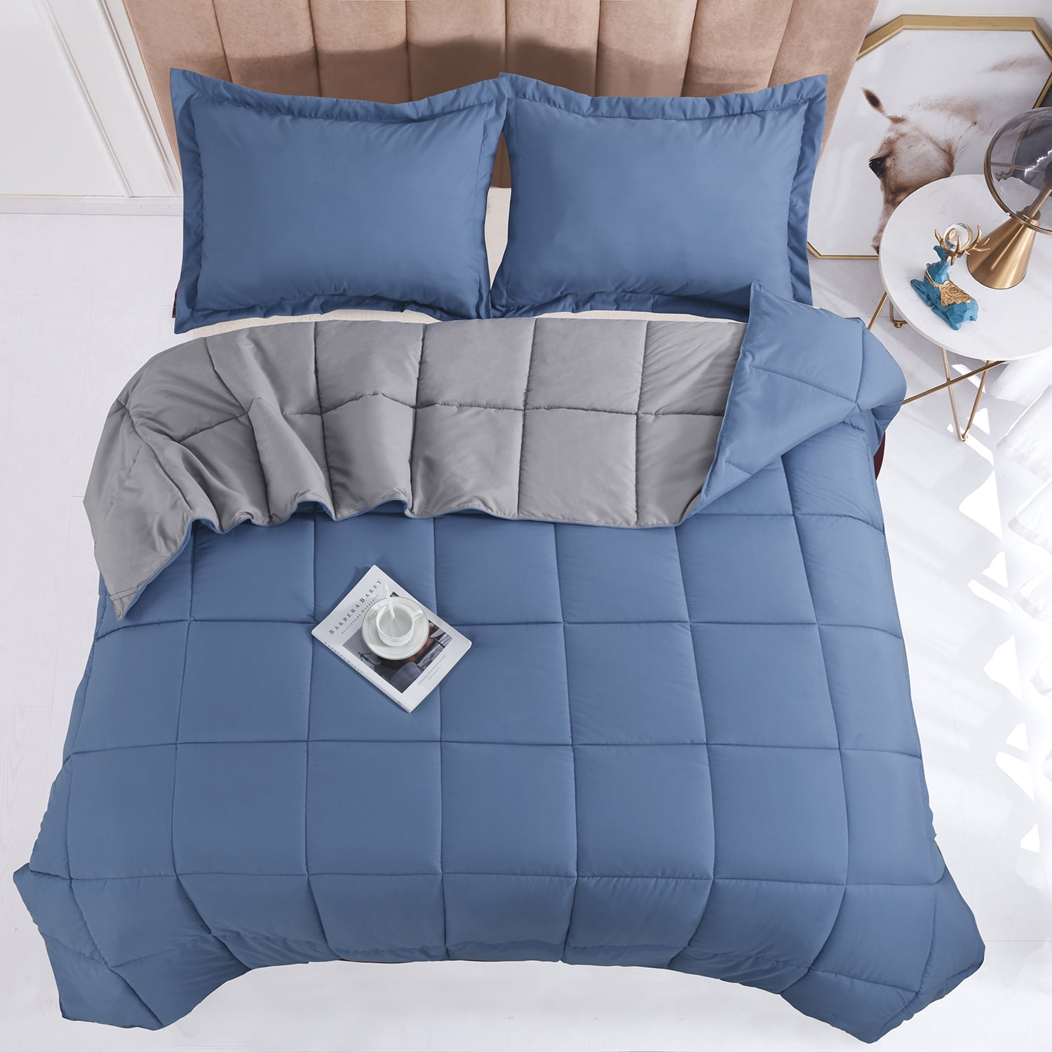 HIG Light Weight Down Alternative Comforter Set, Twin, Dust Blue, Reversible