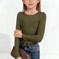 thumbnail image 2 of Ulanda Girls Long Sleeve Shirts Crewneck Ruched Side Slim Fit Tops Ribbed Knit Casual Tee Shirt 4-15 Years (Army Green, 13-14 Years), 2 of 7