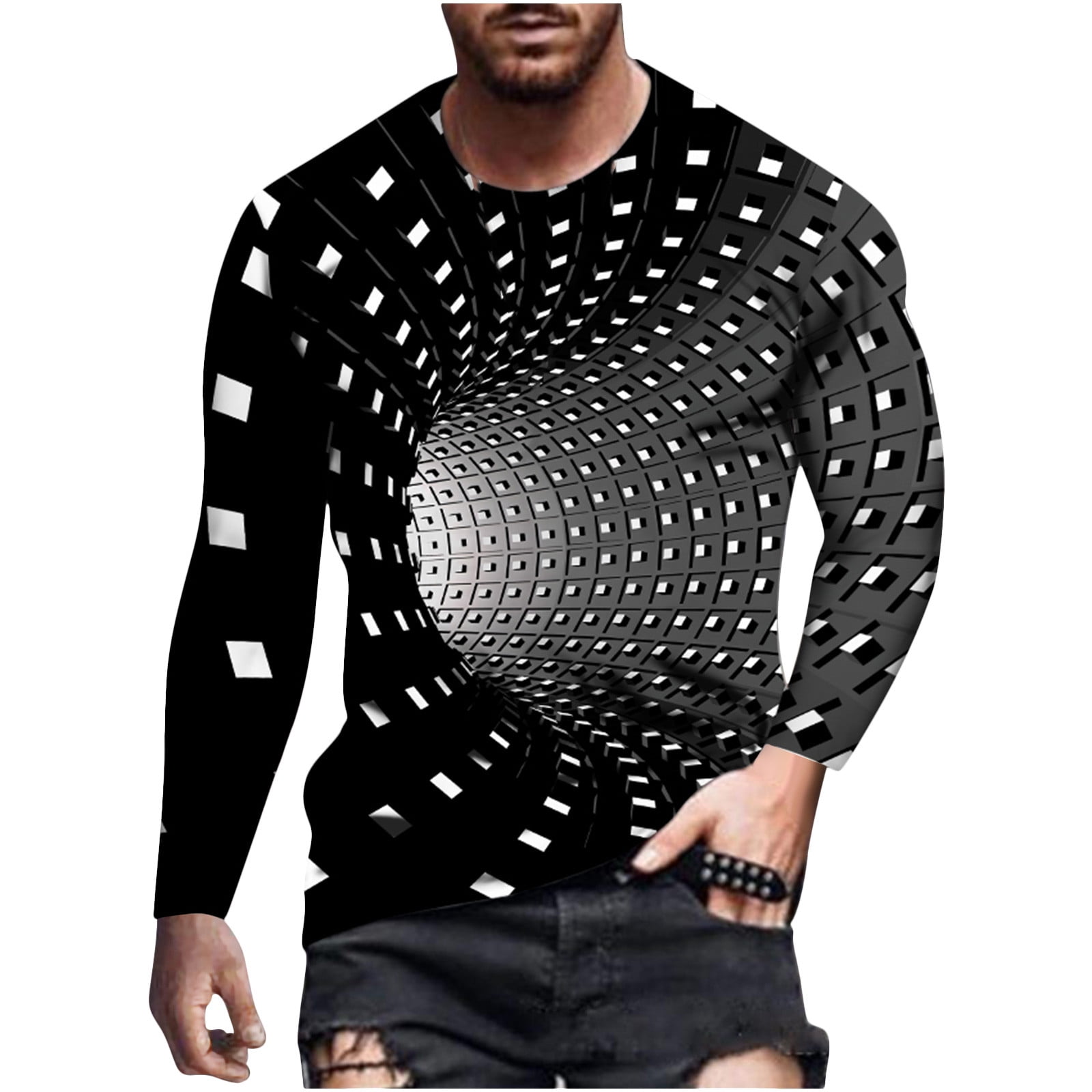 トップス doublet SEE-THROU GH PRINT LONG SLEEVE Men's 3D Print Graphic Optical Illusion T-Shirt Print Long
