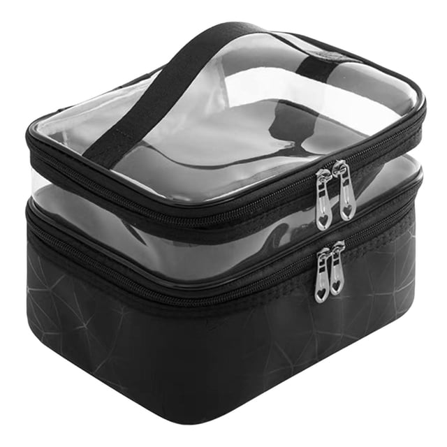 Neceser de viaje portátil Diseño de capas visibles transparentes PU TPU, organizador de doble cremallera Bolsa de lavado para artículos de tocador Negro shamjiam Neceser de viaje