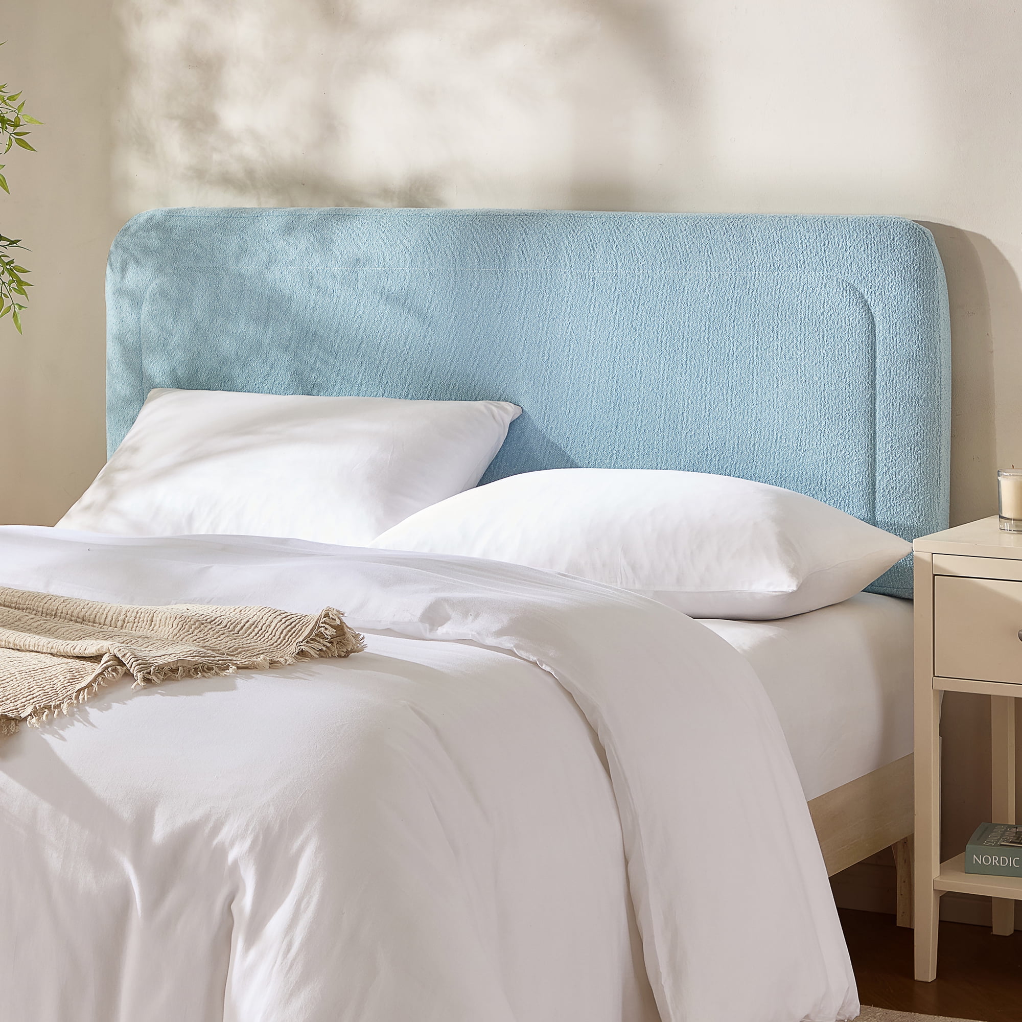 Virtu Queen Headboard No Tools Required Peel and Stick Upholstered Boucle Bed Headboard Only, Dream Blue