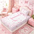 thumbnail image 5 of Meiyoeat Watercolor Letter L Print Twin Sheets 3pcs, Cute Stripes Bow Pattern Bedding, Pink White, 5 of 6
