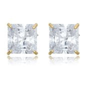 AVORA 10K Yellow Gold 7mm Princess Cut Simulated Diamond CZ Stud Earrings