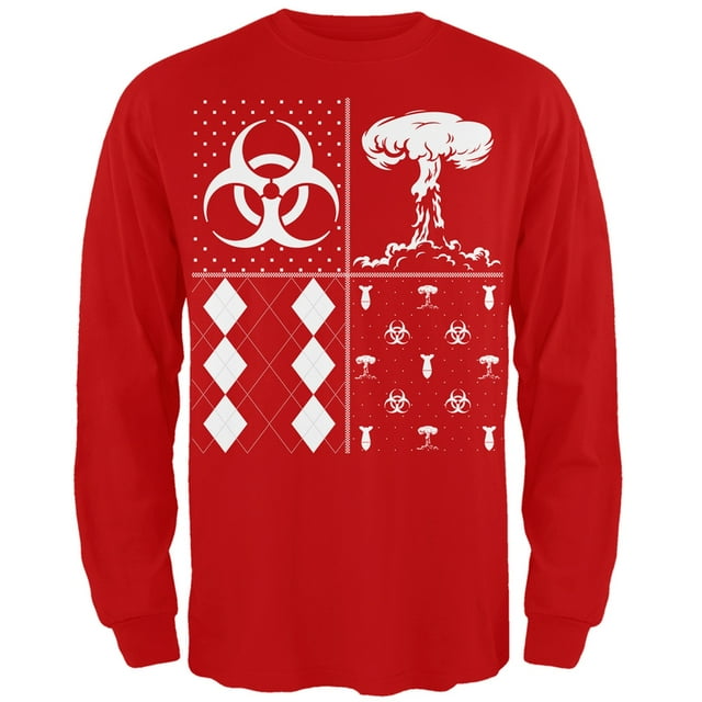 Biohazard Festive Blocks Ugly Christmas Sweater Red Adult Long Sleeve T-Shirt