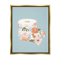 Stupell Industries Spring Floral Print Toilet Paper over Blue Metallic Gold Framed Floating Canvas Wall Art, 24x30, by Loni Harris