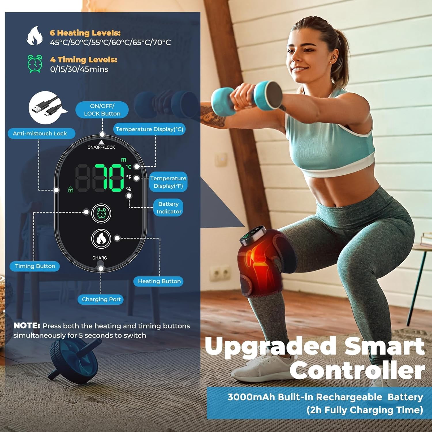 SUWU Heated Knee Brace to Keep Knee Warmers, Heated Knee Massagers for Pain Relief, Portable Knee Heating Pad Brace for Shoulder or Elbow