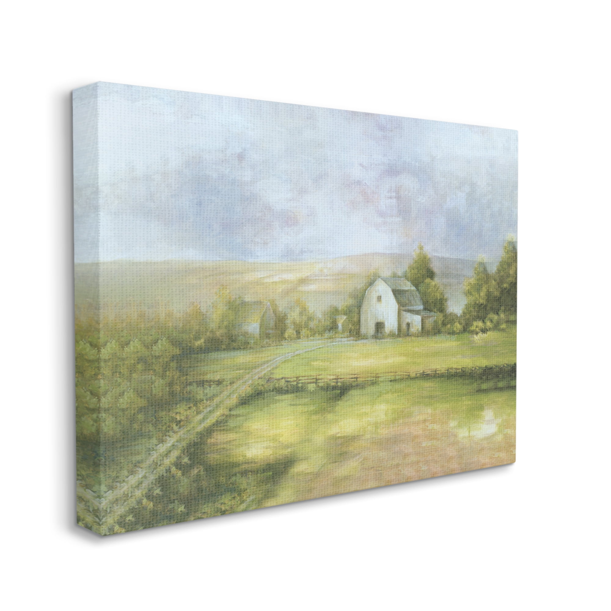 Stupell Industries Distant White Barn Vast Rural Farmland Fields Painting Gallery Wrapped Canvas Print Wall Art, Design by White Ladder