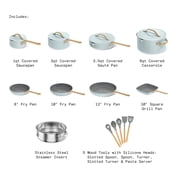 Beautiful 18-Piece Cookware Set, Pots & Pans with Strainer Lids & Kitchen Utensils, EverGood Ceramic Nonstick Coating, Hydrangea by Drew Barrymore