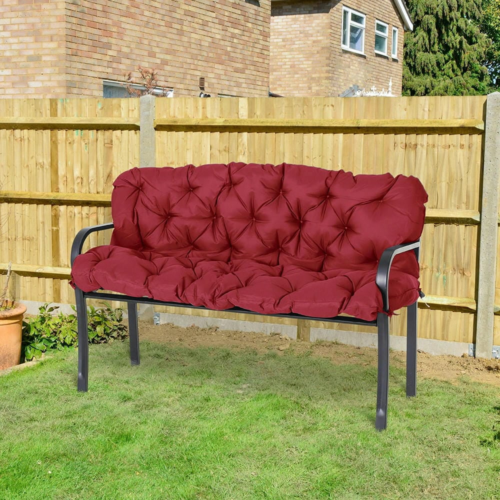 Topcobe 59" x 38" Tufted Bench Cushion for Outdoor Furniture, 3-Seater Replacement for Swing Chair, Patio Sofa/Couch, Patio Cushions for Outdoor Backyard Garden Porch, Wine Red