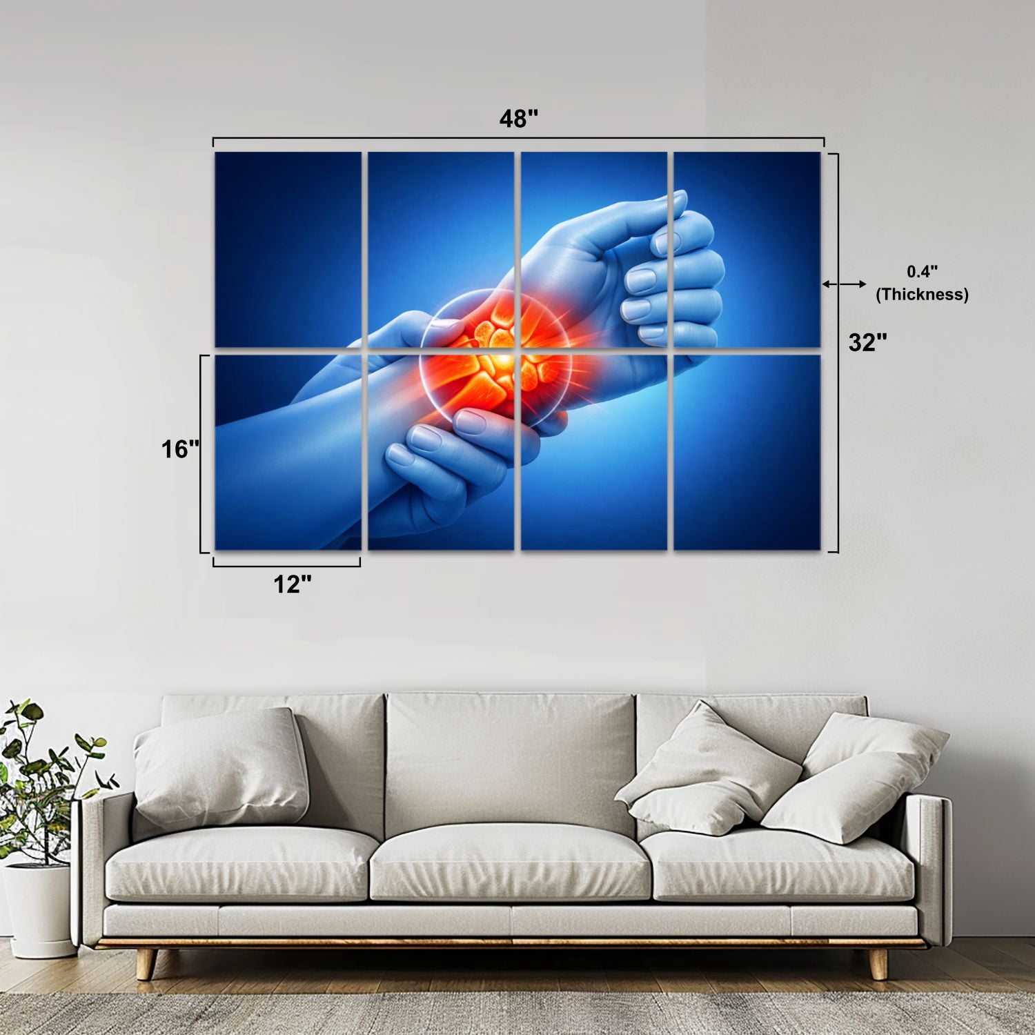 Medical 8 Pack Art Acoustic Panels Sound Absorbing Human Wrist Joint Pain Red Inflammation Highlights Decorative Soundproof Wall Panels Self Adhesive for Classroom Hospital 48"x32"