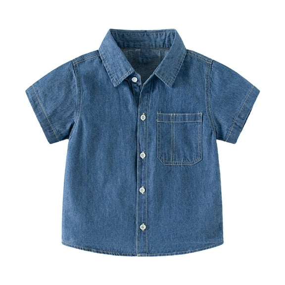 Chenyin Kids Toddler Baby Boys Denim Shirts Short Sleeve Blouse Tops Cotton Button down Jeans Shirt for Summer Size 2-10T