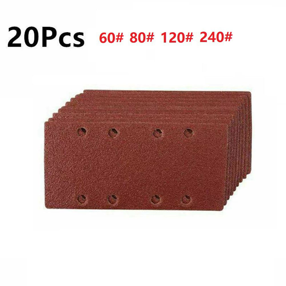 20pcs 1/3 Punched Sanding Sheets Hook & Loop 93*185mm Sandpaper Pads Mixed Grits 