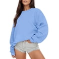 thumbnail image 2 of Dowegor Women's Solid Color Round Neck Oversized Sweatshirt Loose Fit Long Sleeve Light Sweatshirt Loose Blouse Women's Fashion Hoodies & Sweatshirts Hooded Sweatshirt Women Womens Fall Sweatshirts, 2 of 5