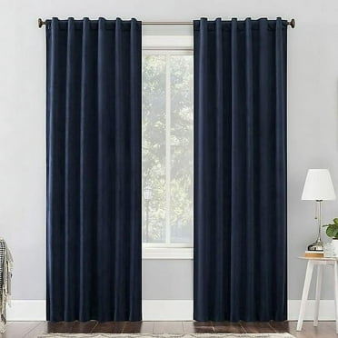Sun Zero Amherst Velvet 84-Inch Thermal Total Blackout Back Tab Window Curtain Panel in Navy Blue